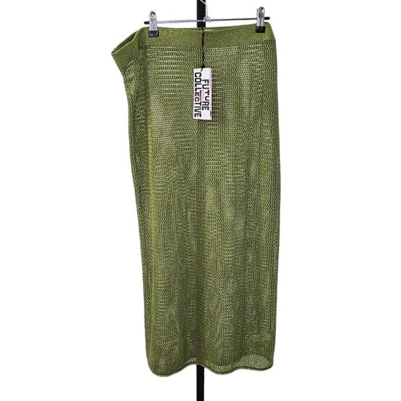 Future Collective x Alani Noelle Metallic Green Knit Skirt Size 1X Plus Size NWT - Picture 1 of 11